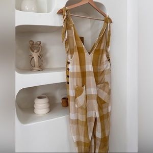 Gingham mustard brown and cream jumpsuit by Free People